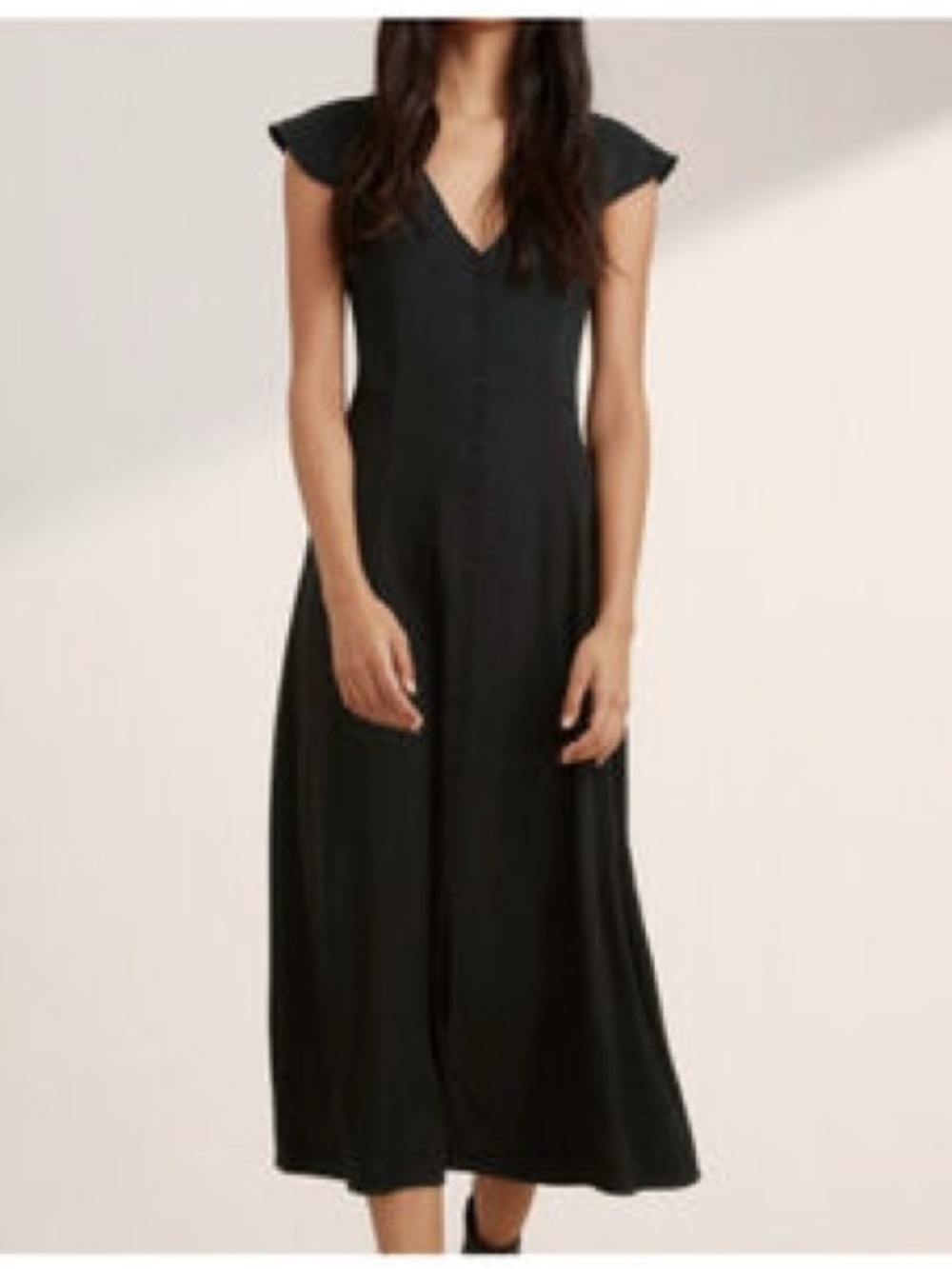 Talula Aritzia Classic Black Button-Front Midi Dress